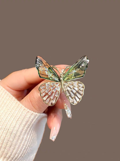 Broșă fluture cu zirconii – aurie și verde