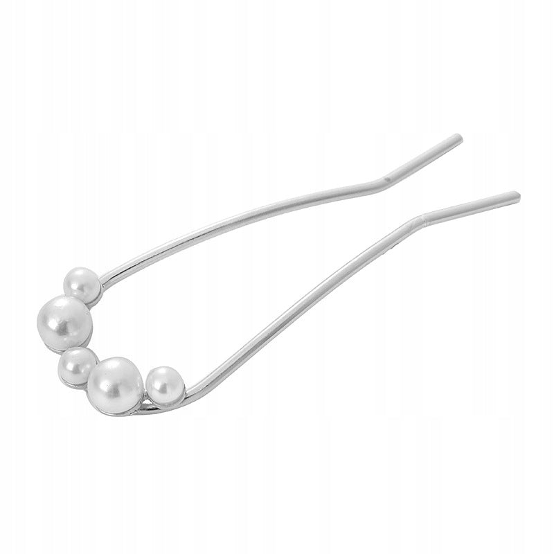 Barrette à perles – blanc et argenté