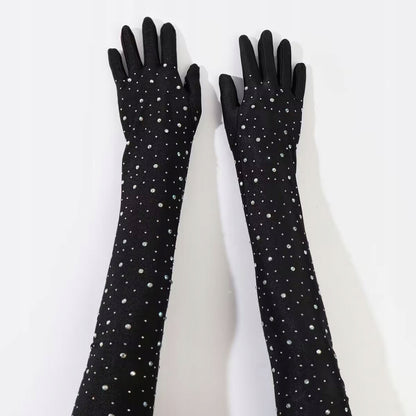 Gants longs en velours pour femme – noir