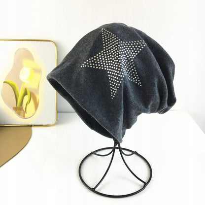 szara CZAPKA damska cyrkonie zimowa jesienna BEANIE stylowa na zimę