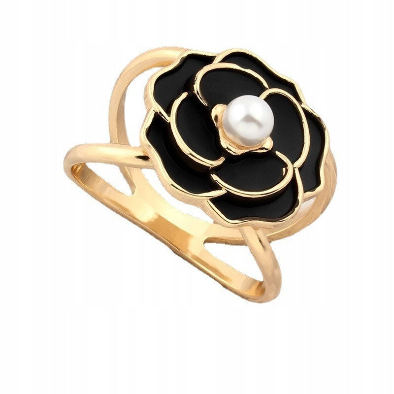 Hebilla para pañuelo con forma de flor – dorado y negro