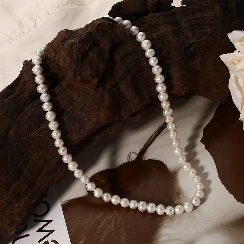 Glass Bead Necklace – White & Silver-Tone