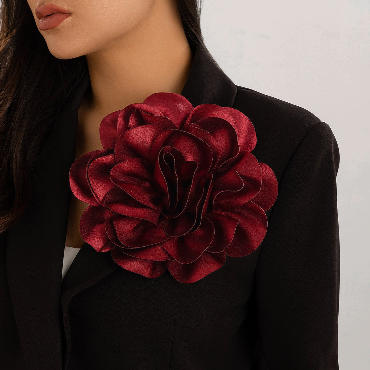 Brosche Satinrose 20 cm – bordeauxrot und rosa
