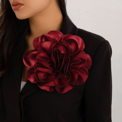 Brosche Satinrose 20 cm – bordeauxrot und rosa