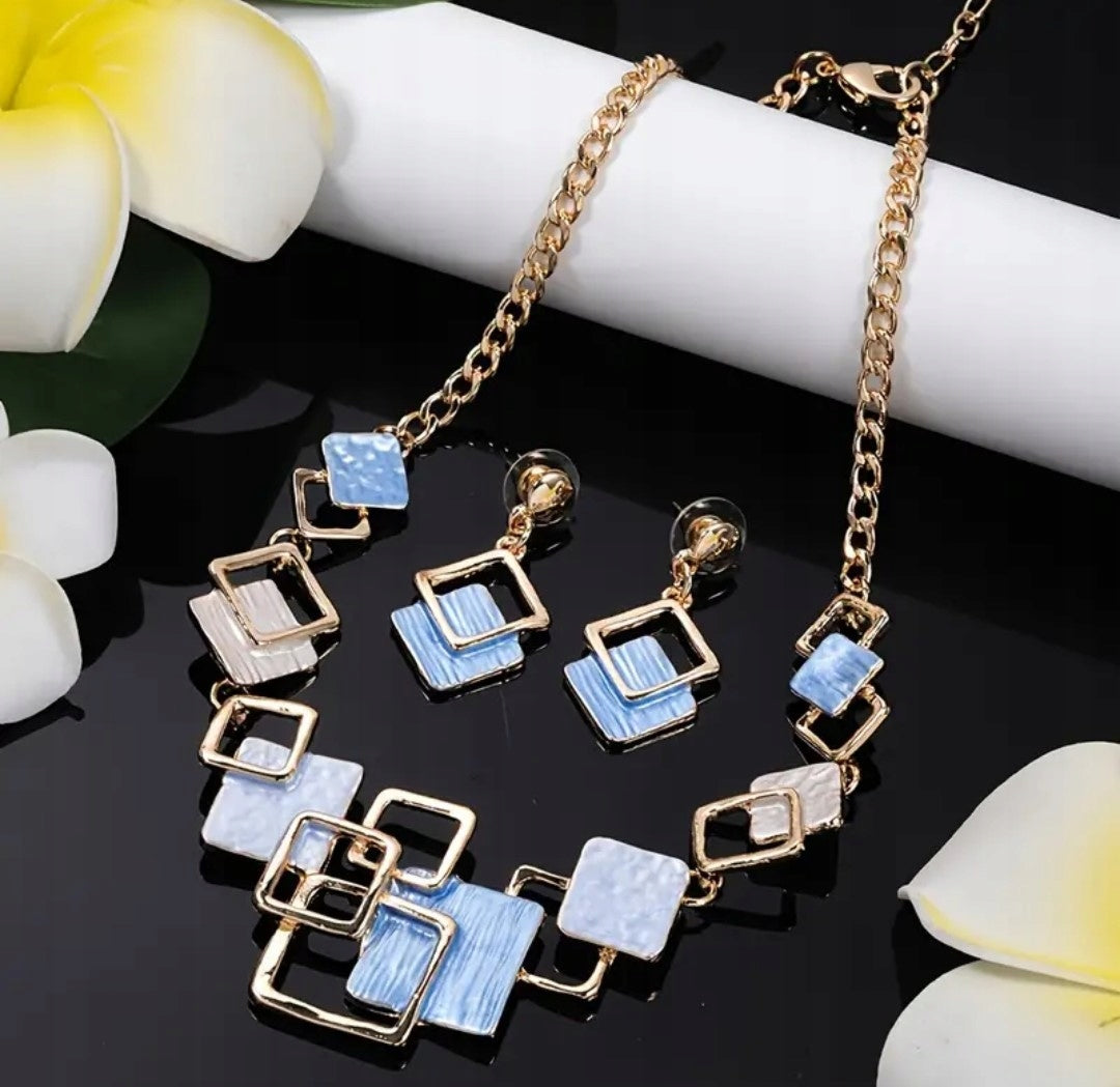 Necklace & Earrings Set – Gold-Tone & Blue