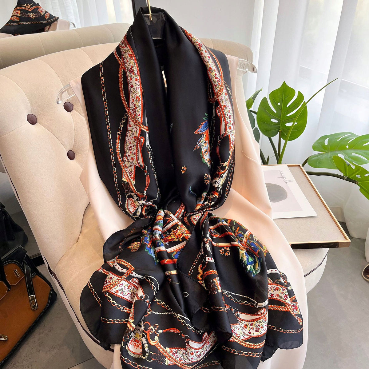 Women's Elegant Large Silk-Effect Scarf — Beautiful, Sophisticated Style, 180×90 cm