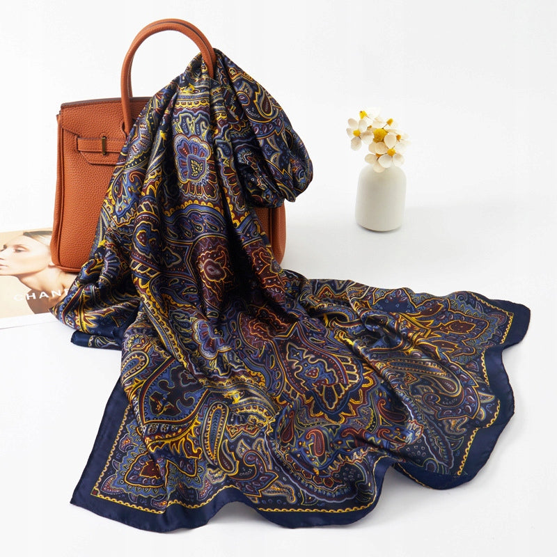 Silk-Effect Scarf 180 × 90 cm – Navy