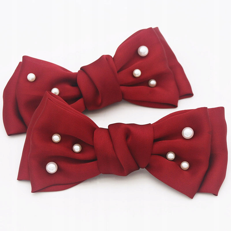 Satin Bow Shoe Clips – Burgundy