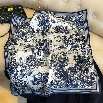 Women's Elegant Large Silky Square Scarf — Navy Gift Scarf, 90×90