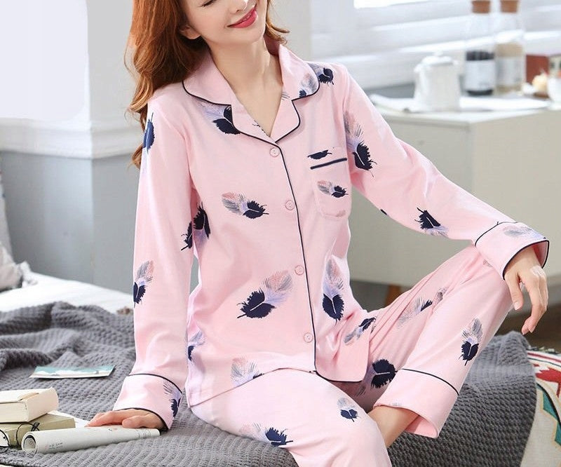 Pyjama boutonné pour femme – rose, à chats