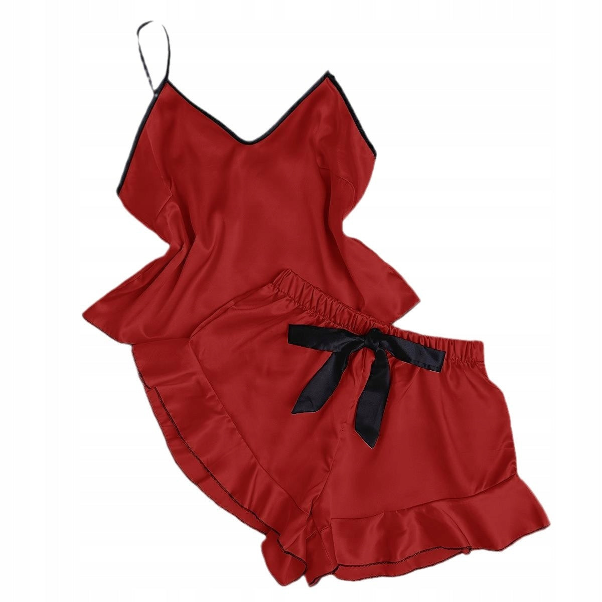 Women's Satin Pyjamas — Burgundy with a Black Bow