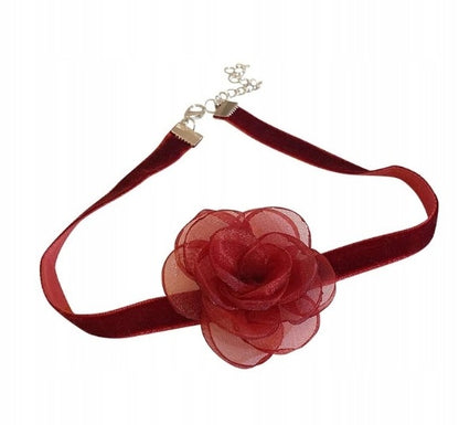 Colier choker cu trandafir – vișiniu și roz