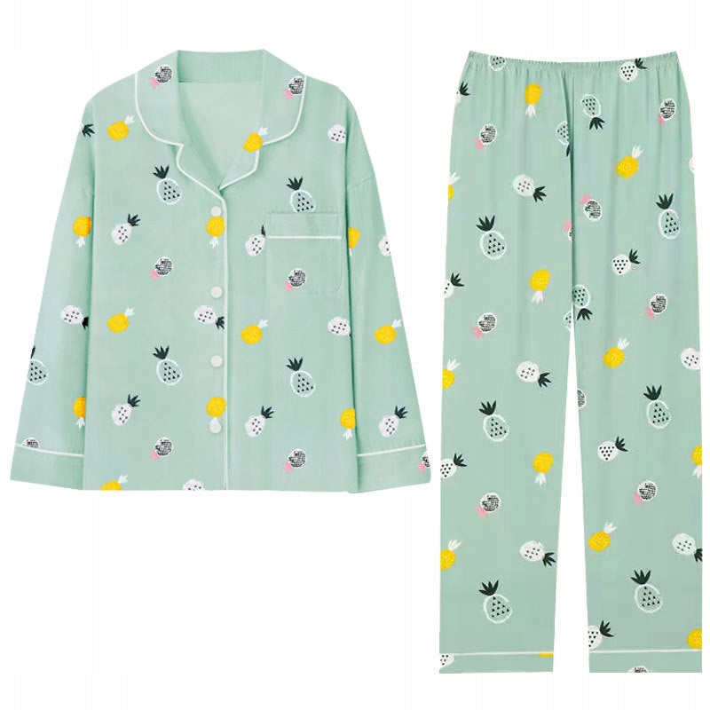 Pyjama boutonné pour femme – menthe, à petits motifs