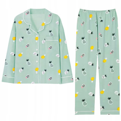 Pyjama boutonné pour femme – menthe, à petits motifs