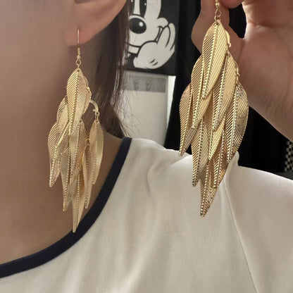 Elegant Women's Gold-Tone Leaf Earrings for Weddings and Special Occasions