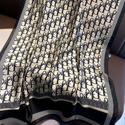 Silk-Effect Scarf 180 × 90 cm – Black & White