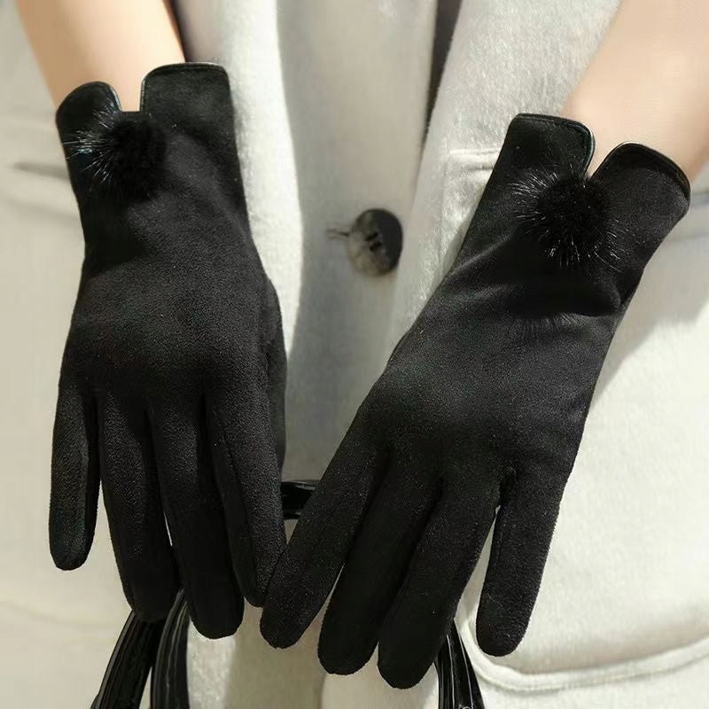 Women's Suede-Effect Gloves – Black
