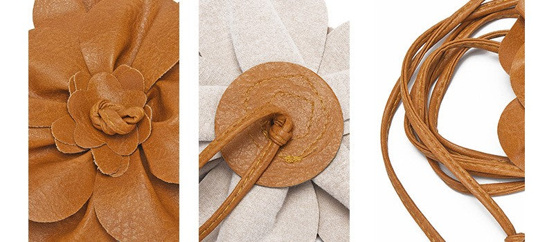 Cinturón de mujer para atar con flor – marrón claro