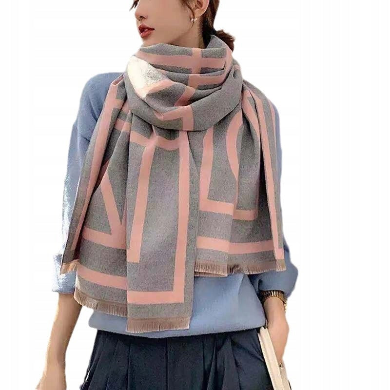 Damen-Winterschal 180 × 66 cm – grau und rosa