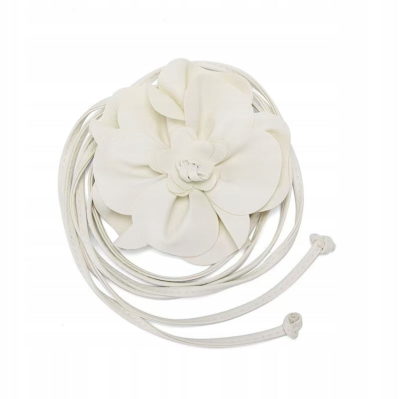 Flower Tie Belt – White