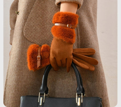Brown Women's Faux-Leather Winter Gloves — Elegant Accessories