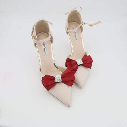 Clipsuri pentru pantofi cu funde din satin – vișinii