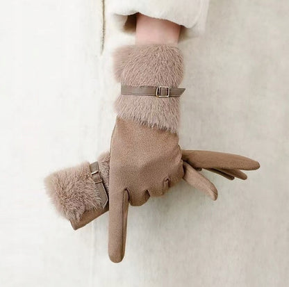 Women's Faux-Leather Gloves – Dark Beige