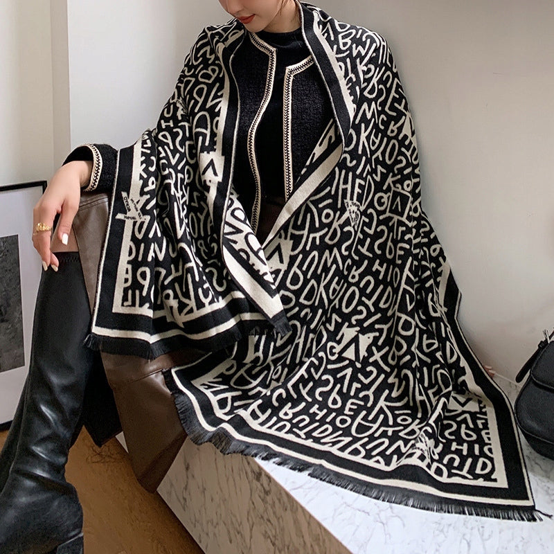 Damen-Winterschal 180 × 66 cm – grau und schwarz