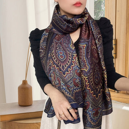 Silk-Effect Scarf 180 × 90 cm – Navy