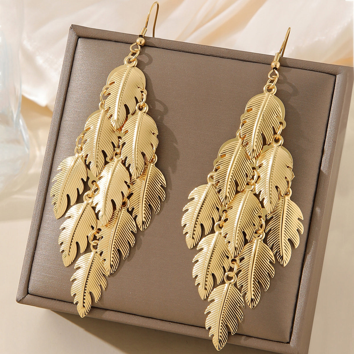 Elegant Women's Gold-Tone Leaf Earrings for Weddings and Special Occasions