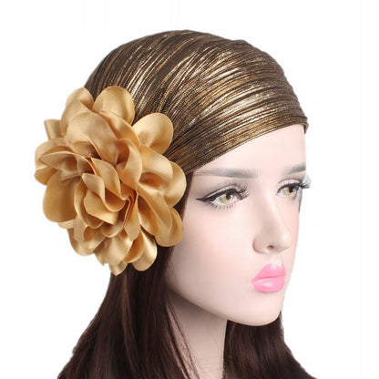 duża BROSZKA przypinka KWIAT beżowy 20cm satynowa RÓŻA elegancka