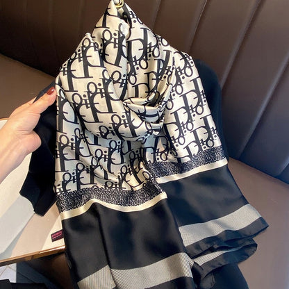 Silk-Effect Scarf 180 × 90 cm – Black & White