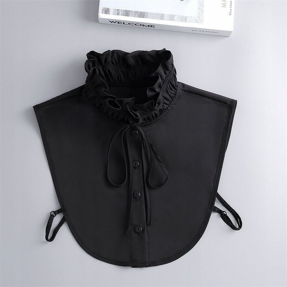 Women's Black Lace Detachable Shirt Collar with Button Fastening