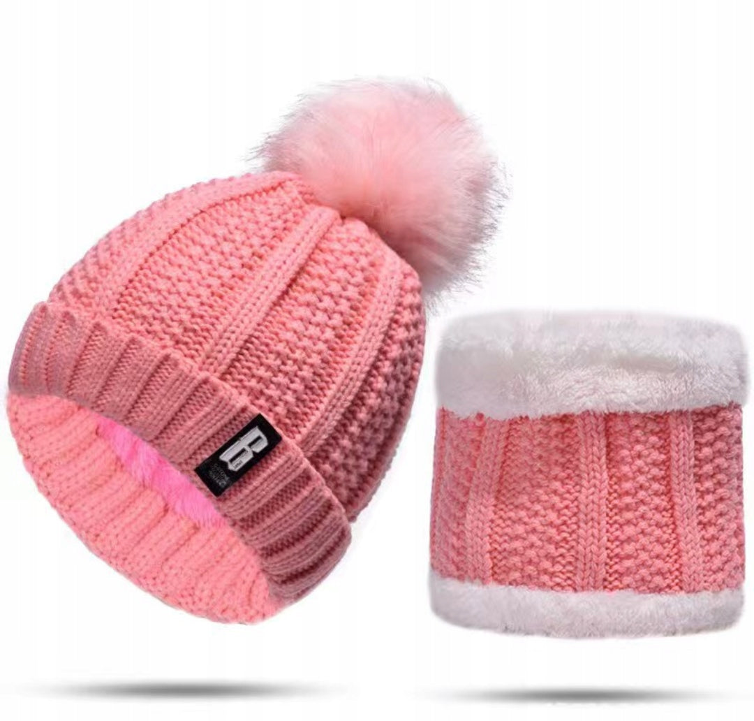 Winter Hat and Snood Set – Pink