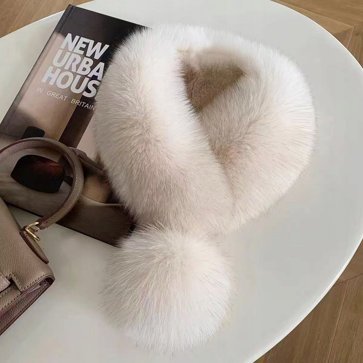 Women's Faux-Fur Scarf 70 × 10 cm – Cream