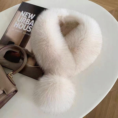 Women's Faux-Fur Scarf 70 × 10 cm – Cream