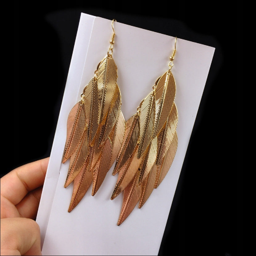 Elegant Women's Gold-Tone Leaf Earrings for Weddings and Special Occasions