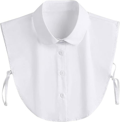 Women's Plain White Detachable Shirt Collar with Button Fastening