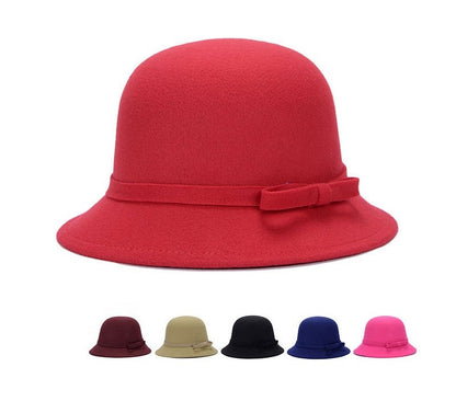 Women's Elegant Red Cylindrical Bucket Hat to Wear with a Coat