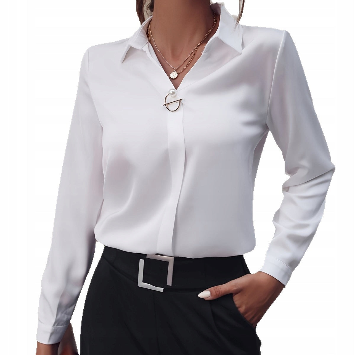 Elegante Damenbluse mit Kragen – weiß