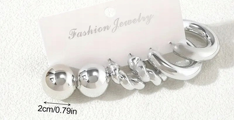 Elegant Women's Silver-Tone Stud Earring Set