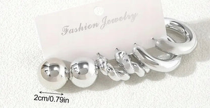 Elegant Women's Silver-Tone Stud Earring Set