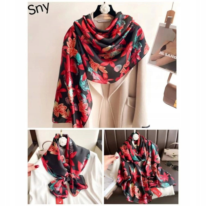 Silk-Effect Scarf 180 × 90 cm – Black & White