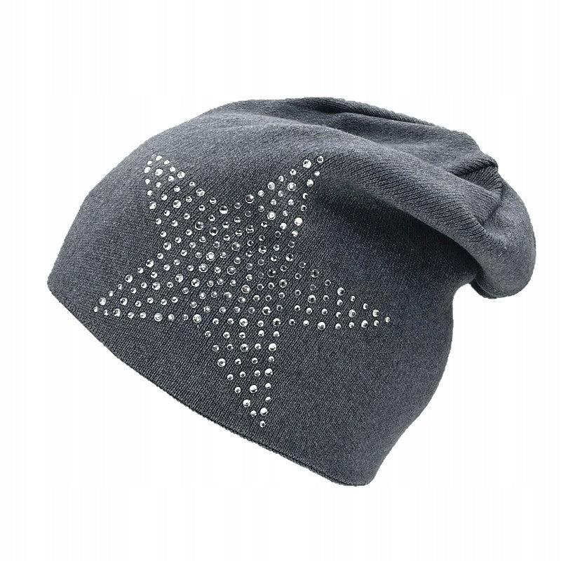 szara CZAPKA damska cyrkonie zimowa jesienna BEANIE stylowa na zimę