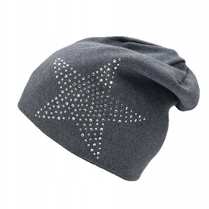 szara CZAPKA damska cyrkonie zimowa jesienna BEANIE stylowa na zimę