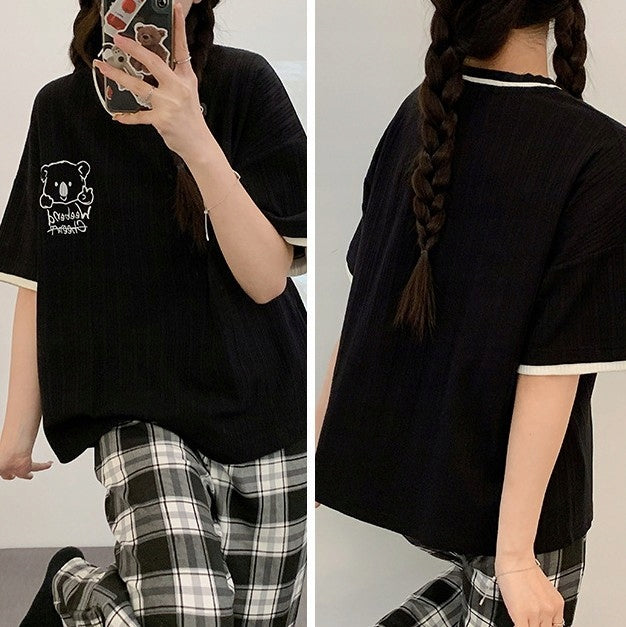 Women's Pyjamas — Black with Checked Trousers