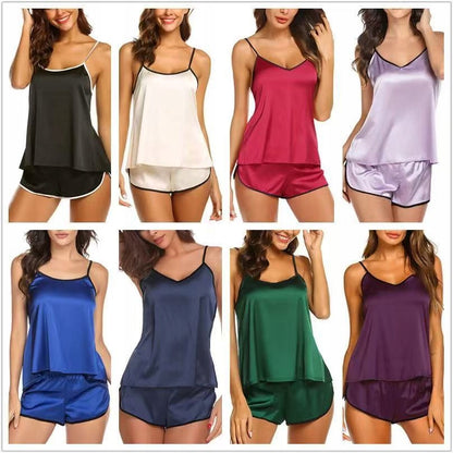 Damen-Satinpyjama – heidefarben mit Rückenschlitz