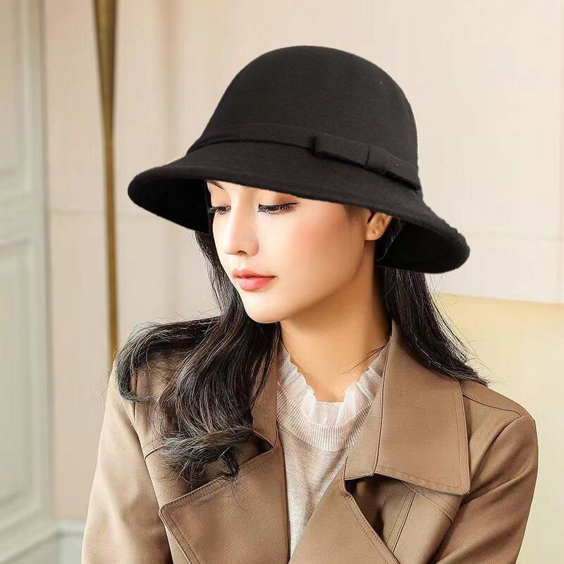 czarny KAPELUSZ damski typu BUCKET elegancki CYLINDER do płaszcza szykowny