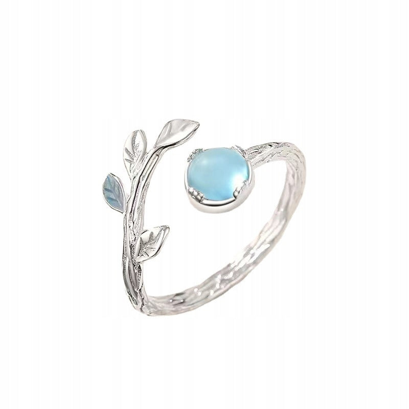 Simple Women's Silver-Tone Ring with a Blue Stone