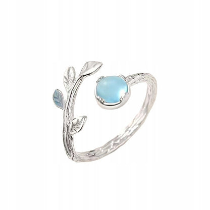 Simple Women's Silver-Tone Ring with a Blue Stone